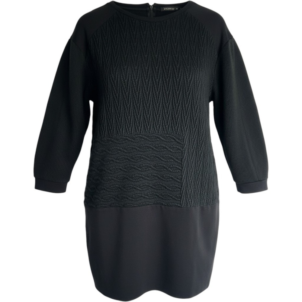 Tibi Wool Scuba Sweater Dress Womens M Drop Waist Chunky Knit Textured Black